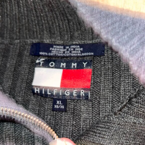 Vintage 90s Tommy Hilfiger Men XL Gray Knit Ribbon Full Zip Fall Sweater (U) - Picture 6 of 8